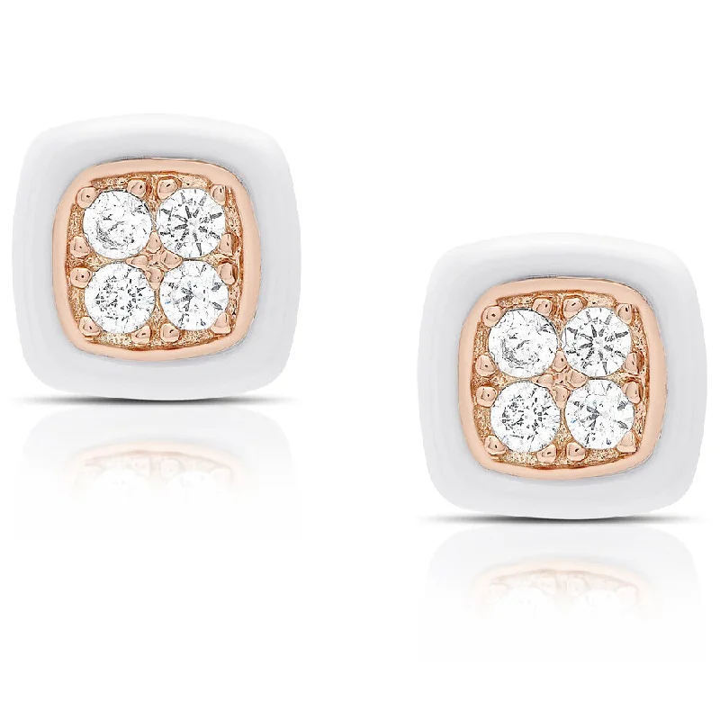 Samantha Stone Sterling Silver Cubic Zirconia Cushion-cut Ceramic Stud Earrings