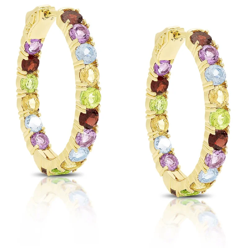 Dolce Giavonna Gold Over Silver Gemstone Hoop Earrings