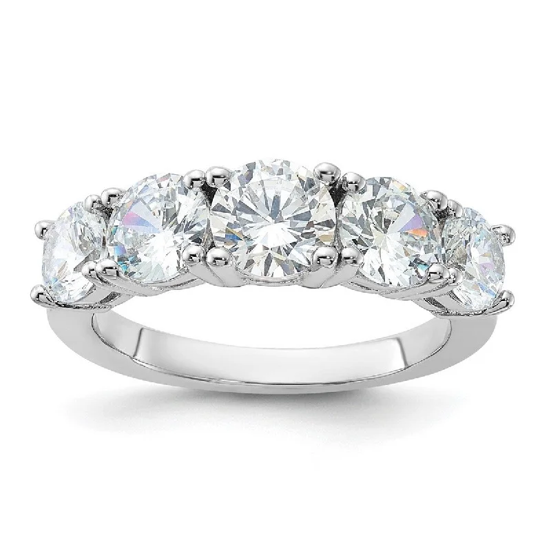 Curata 925 Sterling Silver Polished Solid Back 5 stone CZ Cubic Zirconia Simulated Diamond Ring