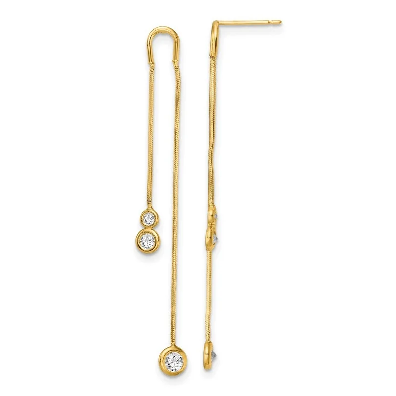 Curata 14k Yellow Gold Polished CZ Cubic Zirconia Double Chain Dangle Post Earrings - 49.55x4.65mm Wi