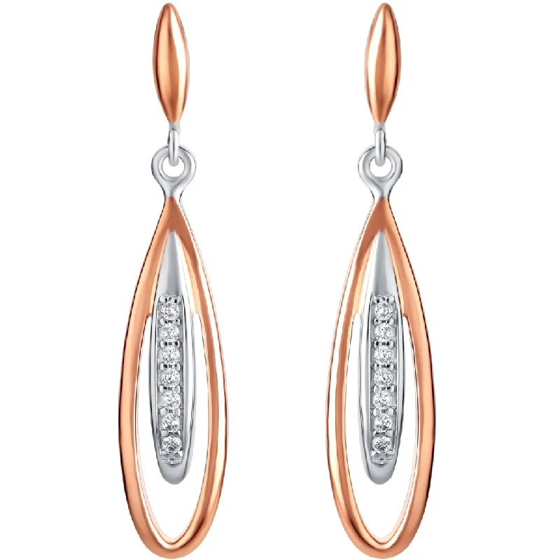 Rose-Tone Sterling Silver Cubic Zirconia Floating Teardrop Earrings