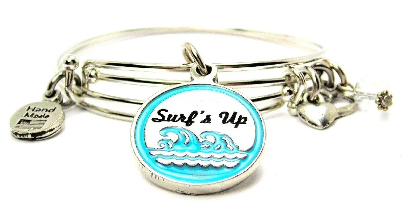 Hand Painted Surfs Up Expandable Bangle Bracelet Set