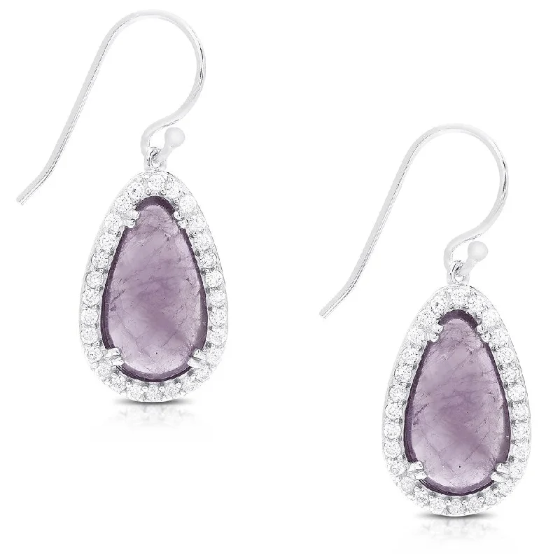 Dolce Giavonna Sterling Silver Gemstone and Cubic Zirconia Dangle Earrings