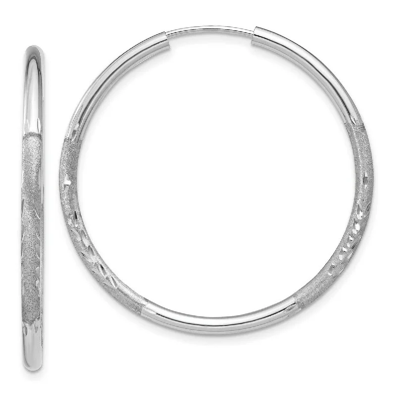 Curata 14k White Gold Polished tube 2x30mm Sparkle Cut Endless Hoop Earrings