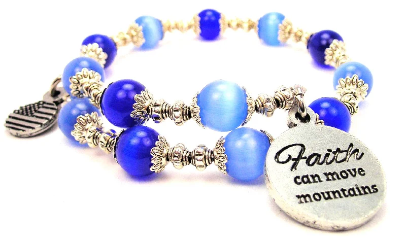 Faith Can Move Mountains Cat's Eye Beaded Wrap Bracelet