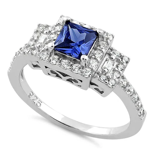 Sterling Silver Square Tanzanite CZ Ring