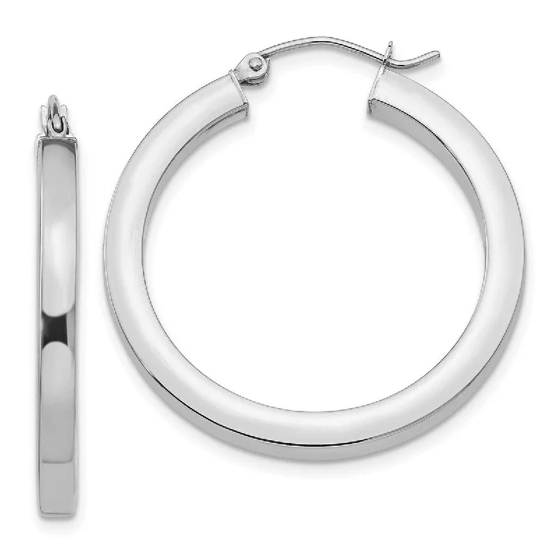 Curata 14k White Gold 30x3mm Polished Square Tube Hoop Earrings