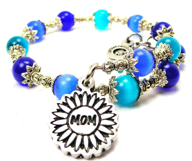 Mom Flower Cat's Eye Beaded Wrap Bracelet