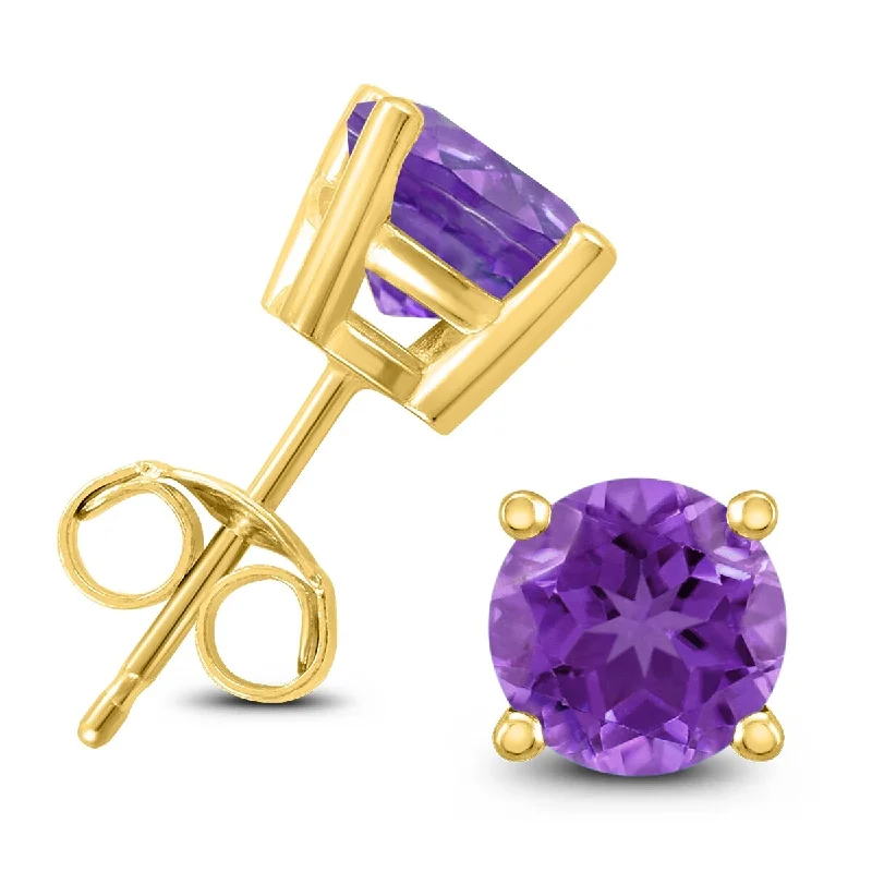 Marquee 14K Yellow Gold 6MM Round Amethyst Earrings