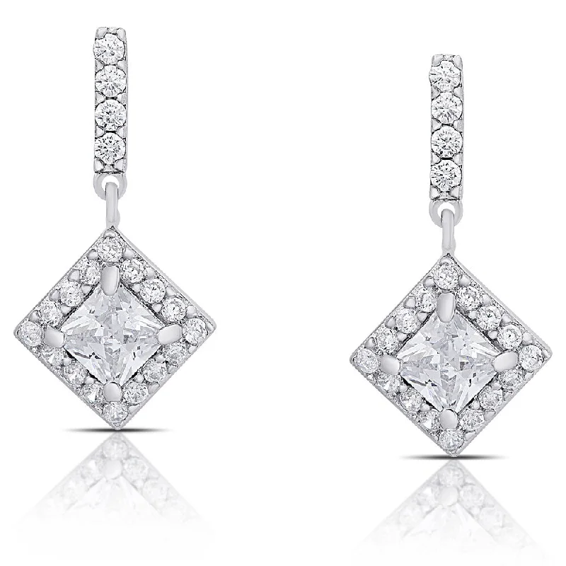 Dolce Giavonna Sterling Silver Cubic Zirconia Diamond-Shape Dangle Earrings