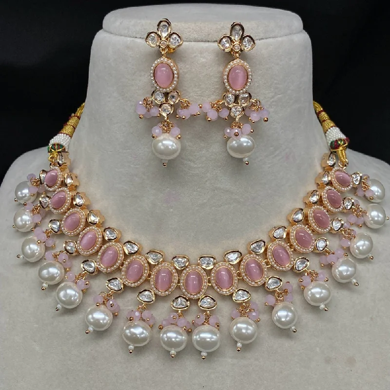 Royal Kundan Jewellery Gold Plated Polki Kundan Beads Necklace Set