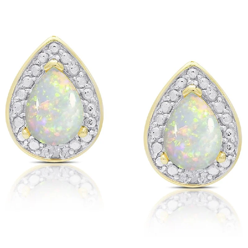 Dolce Giavonna Gold Overlay Opal Teardrop Stud Earrings