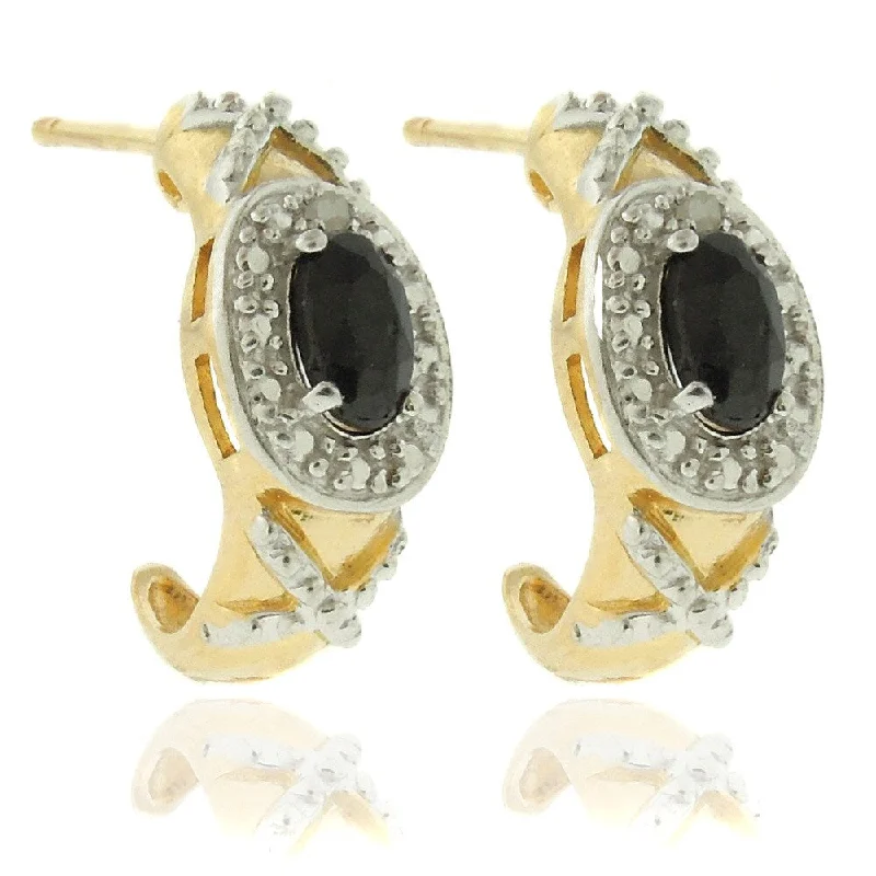 Dolce Giavonna 18k Gold over Silver Sapphire and Diamond Accent 'XO' Earrings