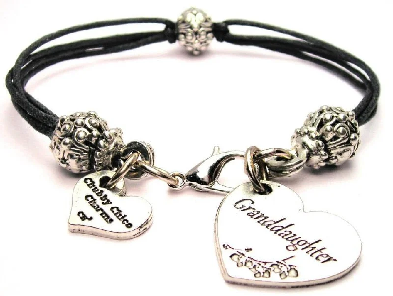 Granddaughter Heart Beaded Black Cord Bracelet