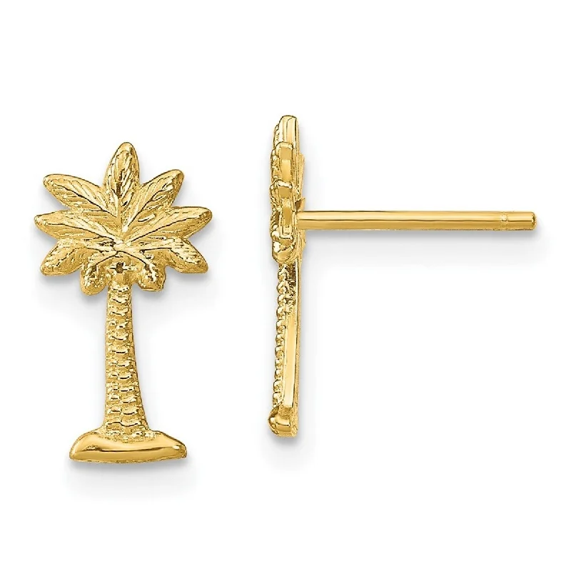 Curata 14k Yellow Gold Special Mini Palmetto Palm Tree Earrings 13.3mm long