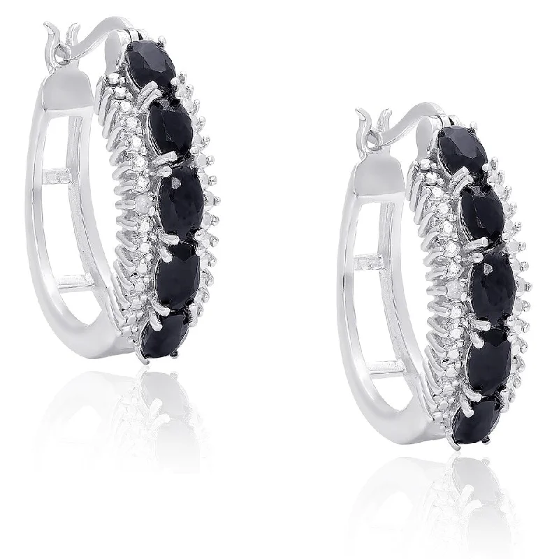 Dolce Giavonna Sterling Silver Sapphire and Diamond Accent Hoop Earrings