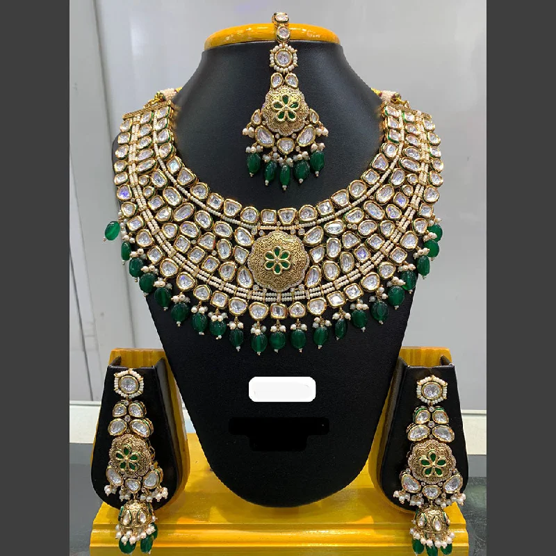 Jain Jewellers Gold Plated Polki Kundan Stone And Pearls Necklace Set