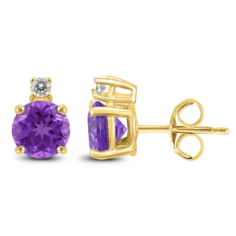 Marquee 14K Yellow Gold 5MM Round Amethyst and Diamond Earrings