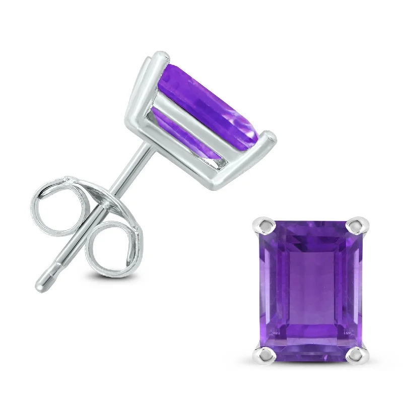 Marquee 14K White Gold 6x4MM Emerald Shaped Amethyst Earrings