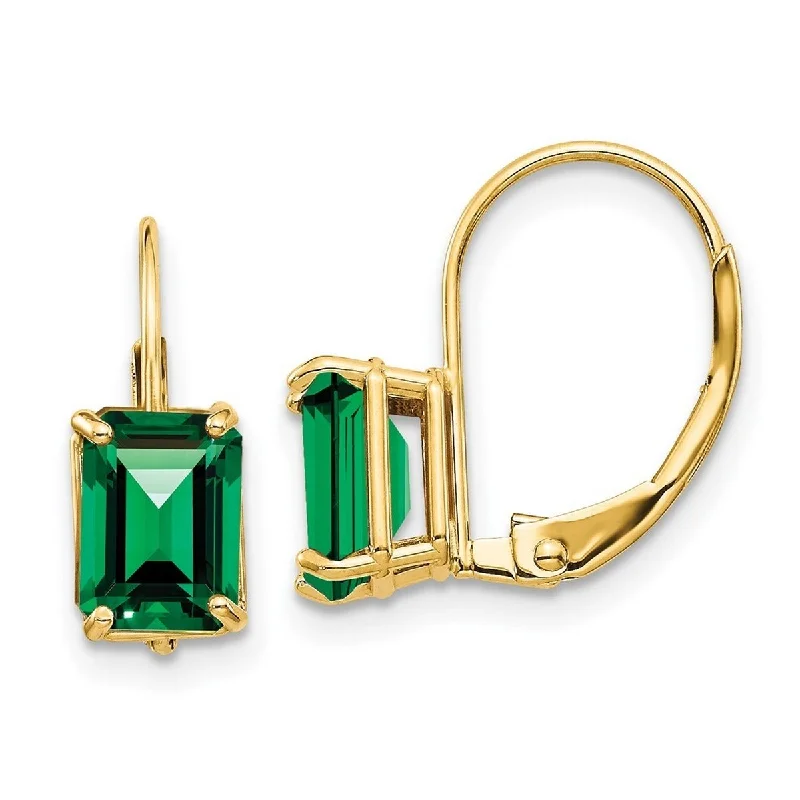 Curata 14k Yellow Gold Polished 7x5mm Emerald-Cut Mount St. Helens Earrings (5x16mm)