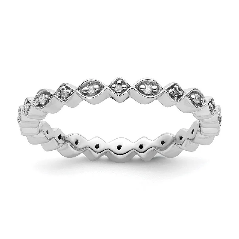 Curata 925 Sterling Silver Polished Prong set Patterned Stackable Expressions Diamond Ring