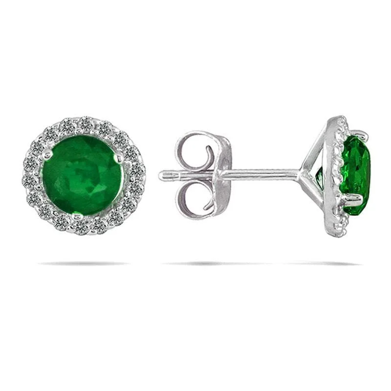 Marquee 14K White Gold Emerald and 1/5ct TDW Diamond Earrings (I-J, I1-I2)