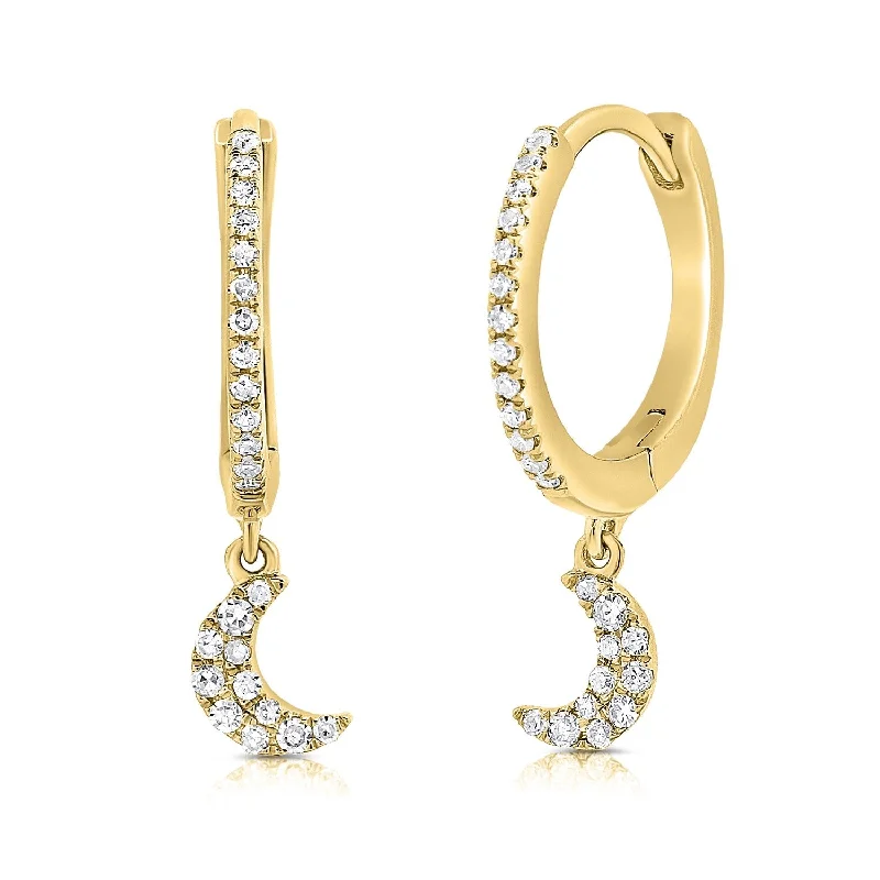 Joelle Diamond Moon Huggie Hoop Earrings 14 Gold