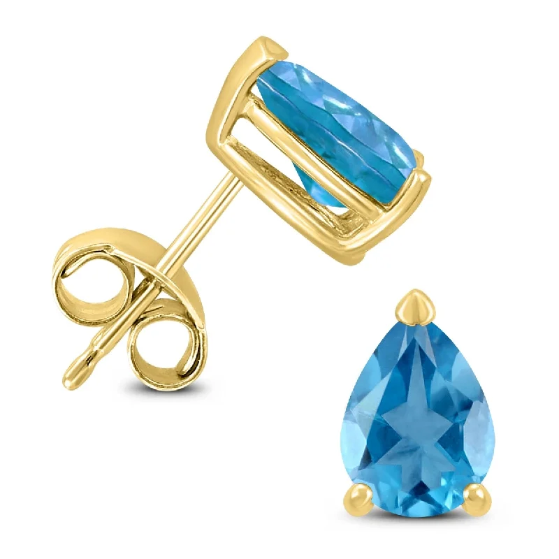 Marquee 14K Yellow Gold 6x4MM Pear Blue Topaz Earrings