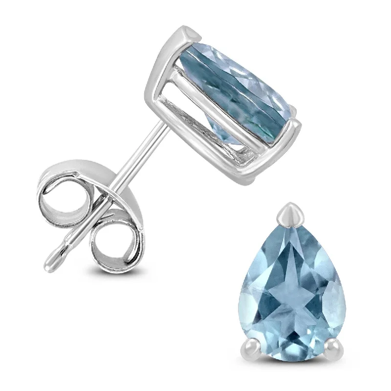 Marquee 14K White Gold 5x3MM Pear Aquamarine Earrings