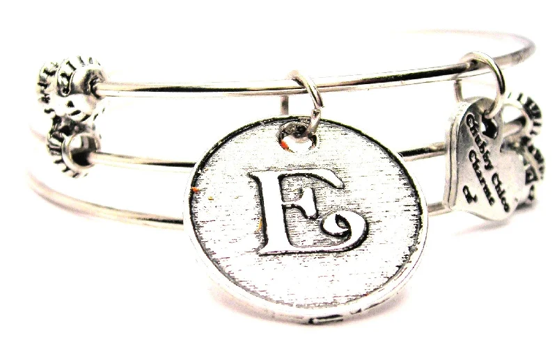 Initial E Circle Triple Style Expandable Bangle Bracelet