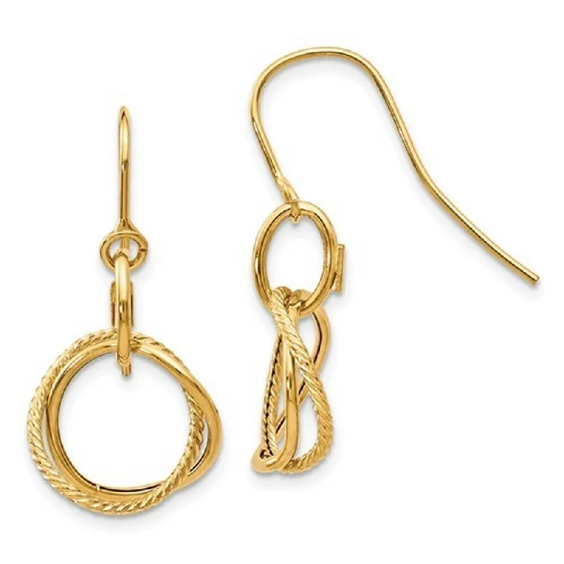 Italian 14K Gold Double Circle Textured Drop Hook Earrings (yellow or white) - Orange