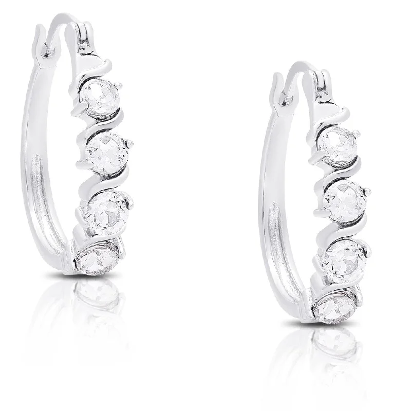 Dolce Giavonna Sterling Silver White Topaz Leverback Hoop Earrings