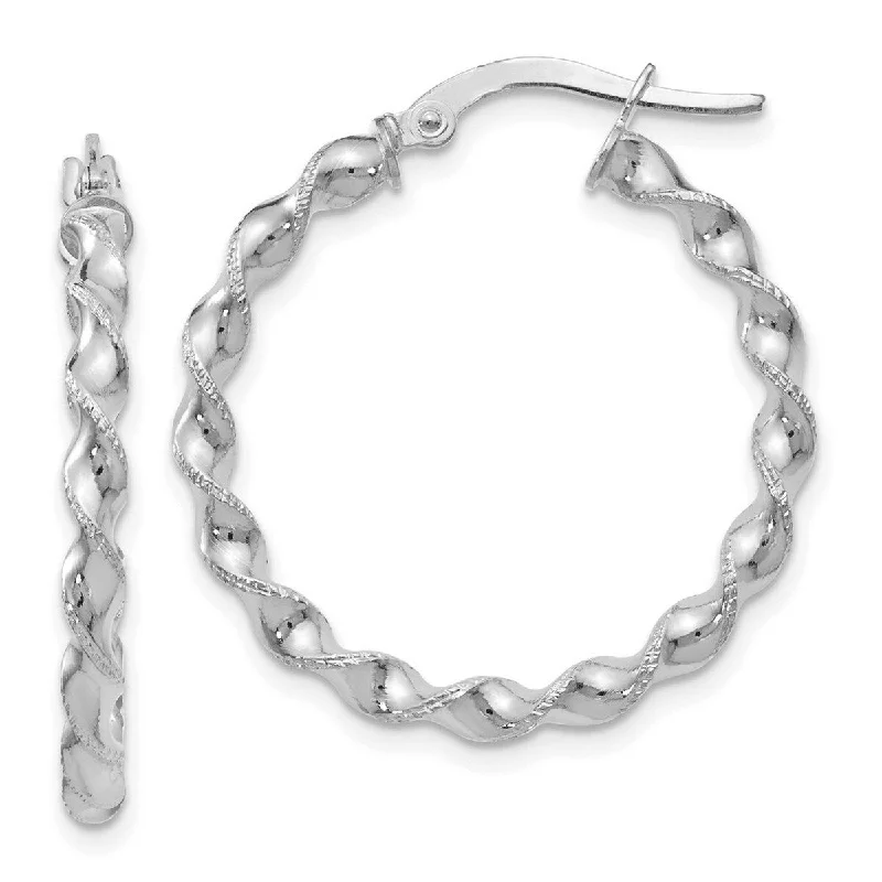 Curata 14k White Gold Textured Twist 26x2.5mm Hinged Hoop Earrings