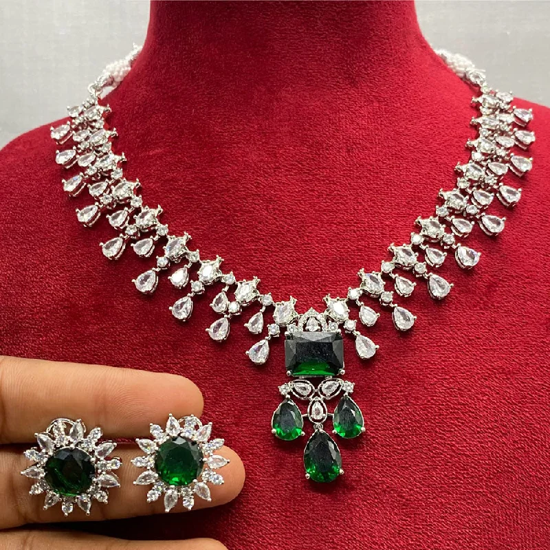 Royal Kundan Jewellery Silver Plated AD Stone Necklace Set