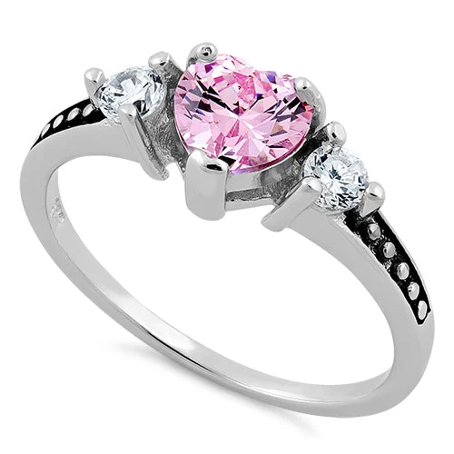 Sterling Silver Heart Pink CZ Ring