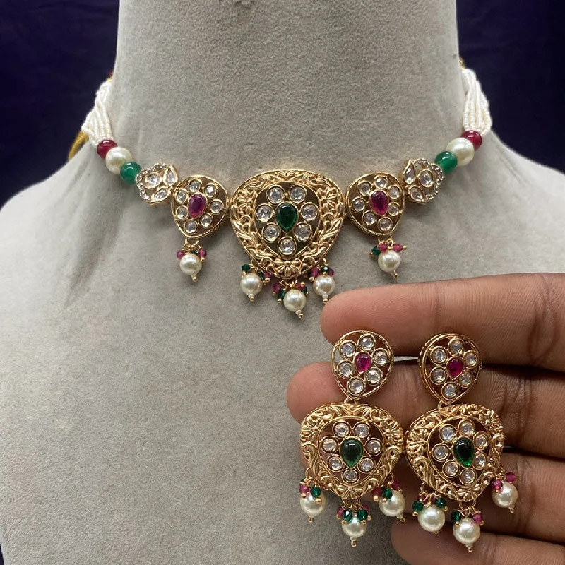 Amoliya Jewels Gold Plated Polki Kundan And Pearl Choker Necklace Set