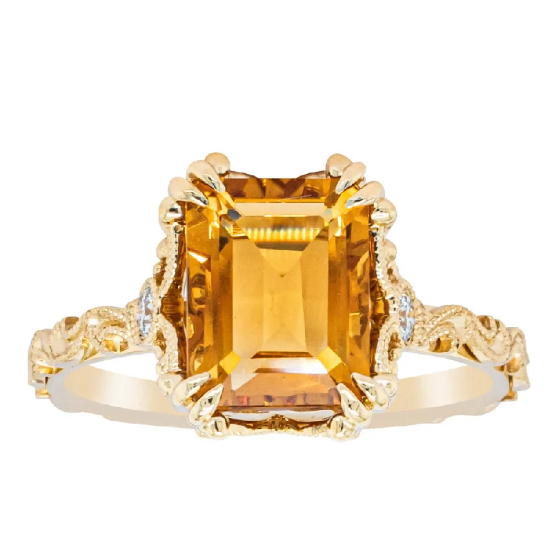 18ct Yellow Gold Citrine & Diamond Romanov Ring