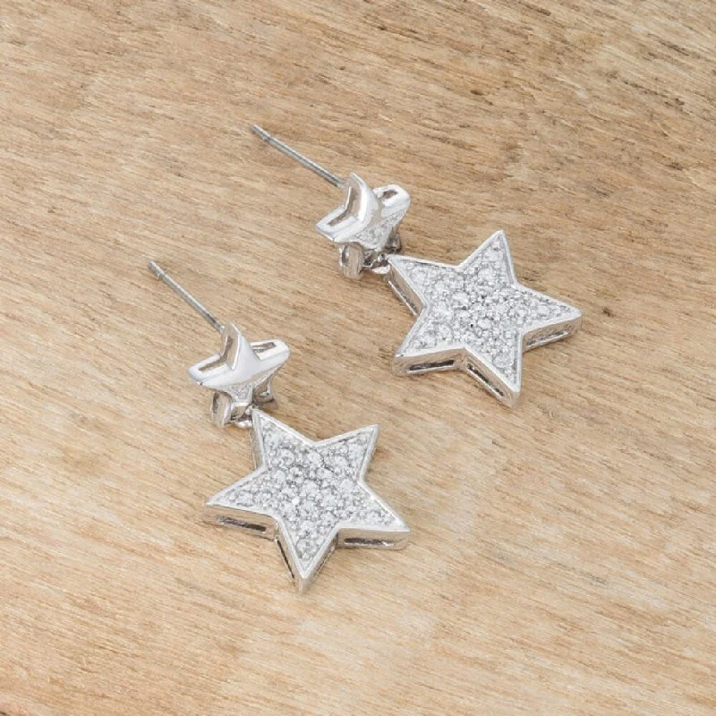 Bianca 0.5Ct Cz Rhodium Star Drop Earrings - 21 Mm L X 15 Mm W X 3 Mm H