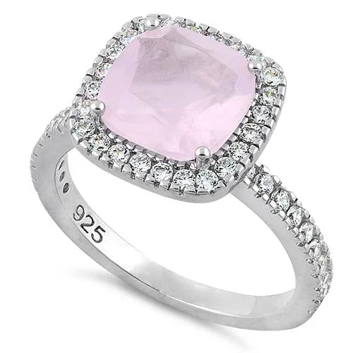 Sterling Silver Cushion-Cut Pink CZ Ring