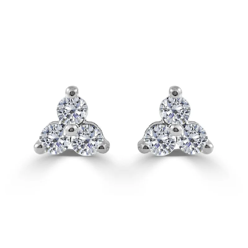 Joelle Diamond Earrings - 3-Stone Cluster Earrings 14K White Gold Beautiful Gift