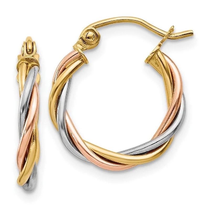 Curata 14k Tri Color Gold Triple Wire Hoop Earrings (8mm x 14mm)