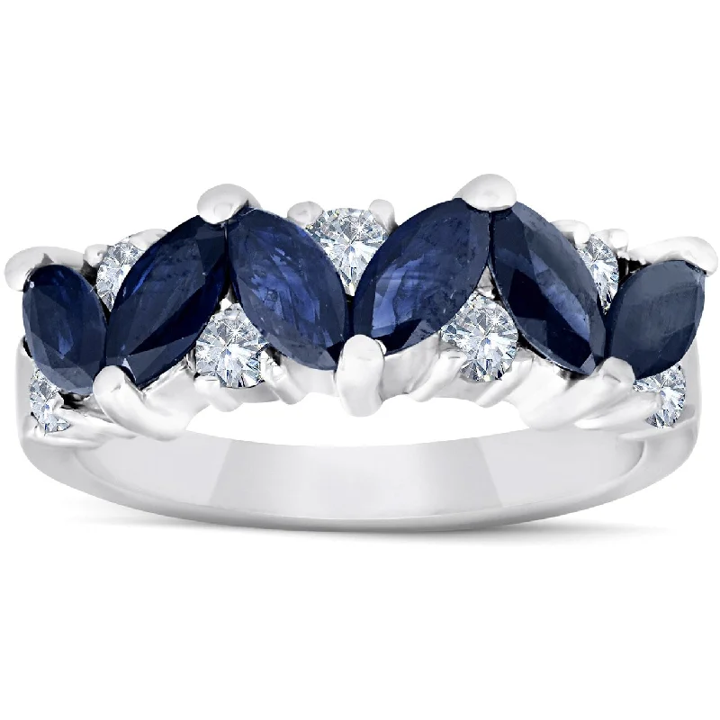 1 5/8ct Blue Sapphire Marquise & Diamond Ring White Gold