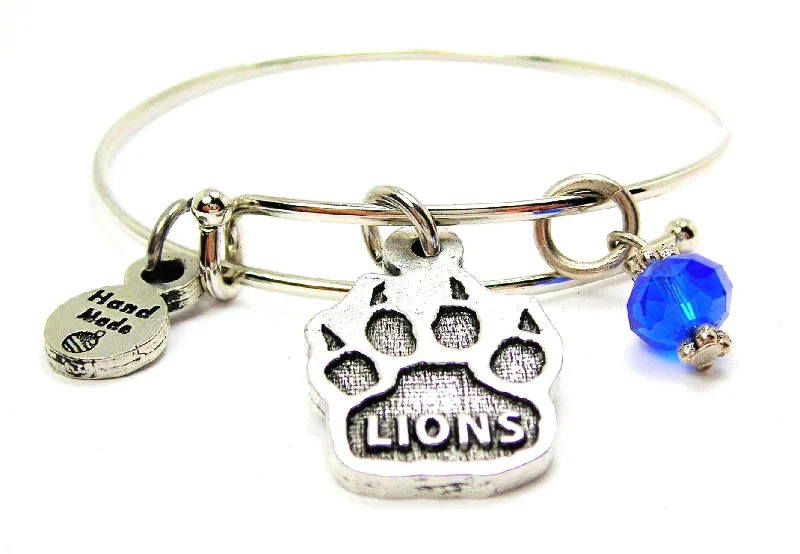 Lions Mascot Paw Print Expandable Bangle Bracelet