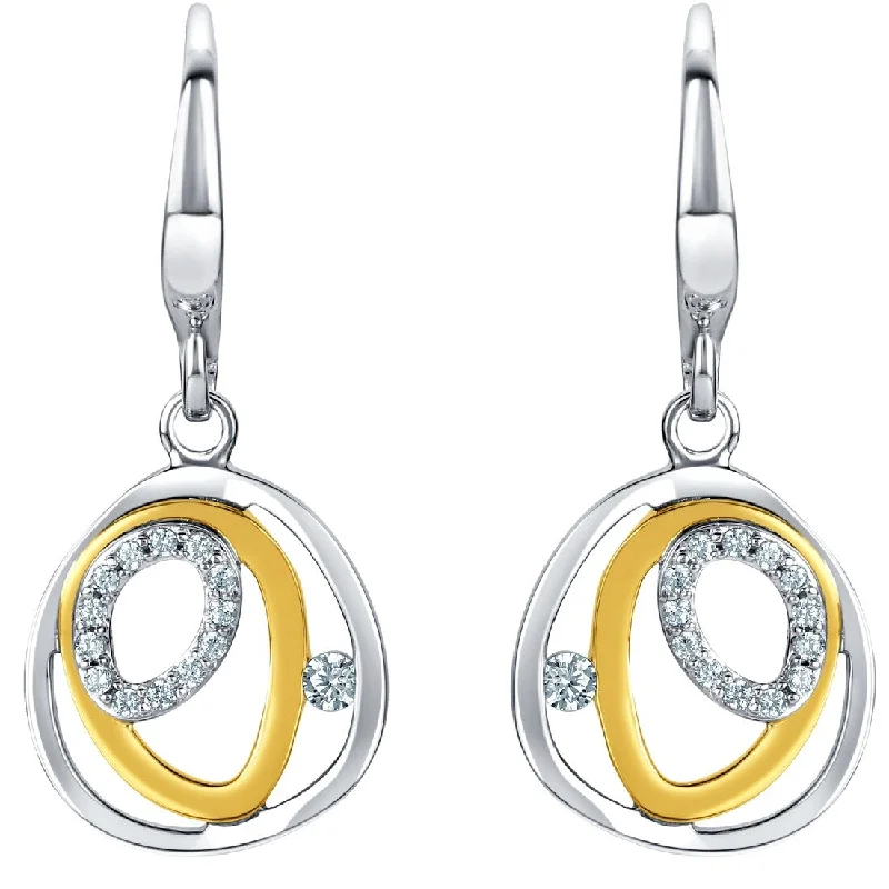 Two-Tone Sterling Silver Cubic Zirconia Floating Halo Drop Earrings