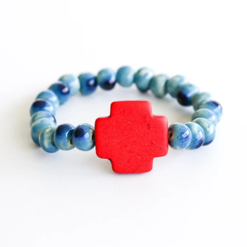 Turquoise Craquelle Bracelet with Red Cross