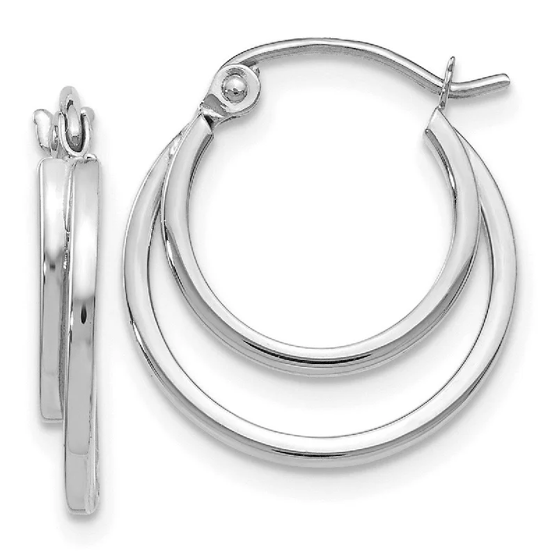 Curata 14k White Gold Polished Hinged 18mm Double Hoop Earrings