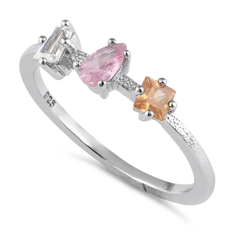 Sterling Silver Pink & Champagne CZ Ring