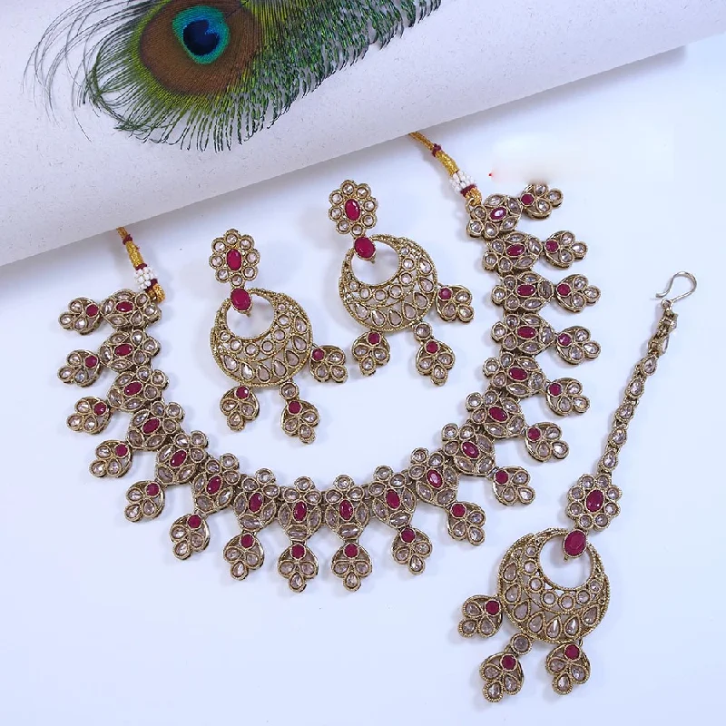 Mangalmani Jewels Gold Plated Crystal Stone And Beads Necklace Set