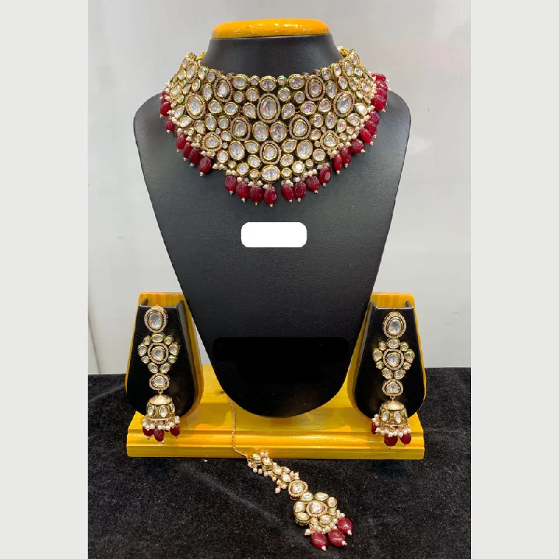 Jain Jewellers Gold Plated Polki Kundan Stone And Pearls Necklace Set