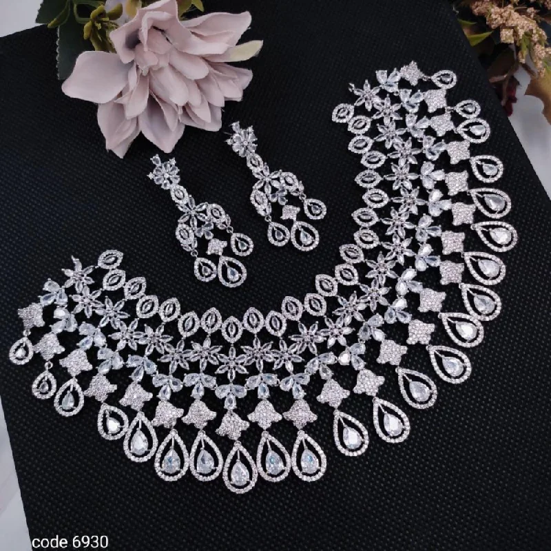 Aamrapali Silver Plated American Diamond Necklace Set